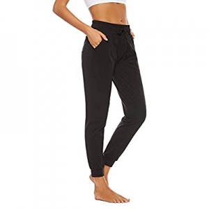 BATHRINS Womens Black Sweatpants Drawstring Waist Tapered Joggers Pants with Pockets now 45.0% off 