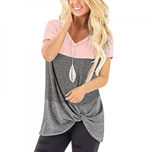 Yidarton Women's T Shirts V Neck Comfy Casual Twist Knot Tunics Tops Blouses now 40.0% off 