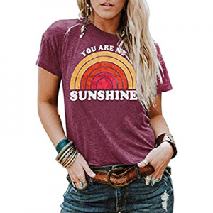 50.0% off Kaislandy Womens You are My Sunshine T Shirt Short Sleeve Printed Graphic Tees Casual Su..