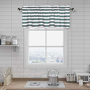 One Day Only！Amzdecor Green and White Stripe Café Window Valances Kitchen Curtain Drapes for Kitch..