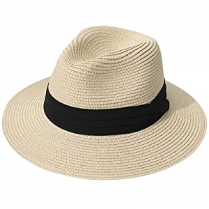 Lanzom Women Wide Brim Straw Panama Roll up Hat Fedora Beach Sun Hat UPF50+ now 50.0% off 