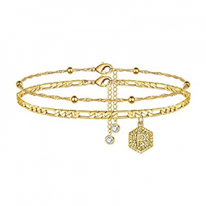 Ankle Bracelets for Women Initial Anklets now 60.0% off , 14K Gold Filled Figaro Chain Letter Init..