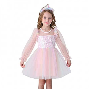 50.0% off Toddler Girl Tutu Dresses Kids Long Sleeve Pink Sequin Rainbow Ruffles Casual Party Tull..