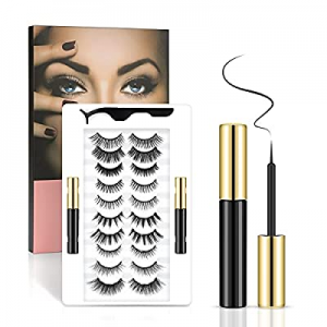 Magic Eyelashes and Eyeliner Kit - TEMYING Waterproof Liquid Eye Liner With 10 Pairs Natural Look Re