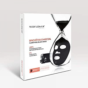 MIDFLOWER Binchotan Charcoal Clarifying Facial Sheet Mask, Instant Detoxifying Cleansing Brightening