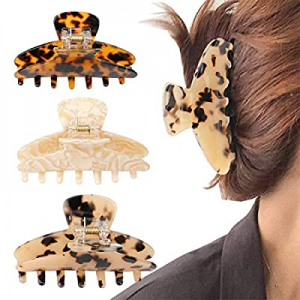 Tortoise Claw Hair Clip for Women,3Pcs 3.5 inch Hair Grip Leopard Print Barrettes French Vintage Des