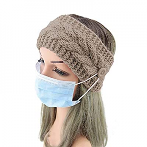 Headband mask Fashion bow winter wool knit warm women headbands with buttons for Face Mask girl turb