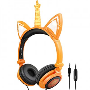 IFECCO Kids Headphones with Mic, 3.5mm Aux Jack and 85dB Volume Limited, Wired Foldable cat Headphon