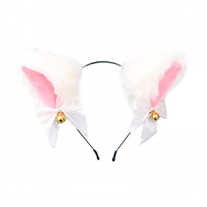 AerRoll White Cat Ears Headband Cosplay Costume Accessories, Anime Lolita Girl Plush Furry Cat Ears