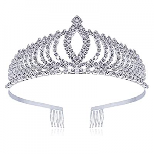 Women Stylish Shining Rhinestone Crown Headband Tiara,Silver