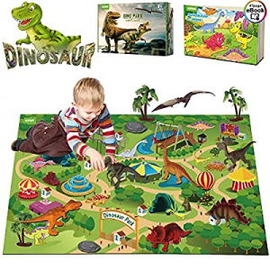 EIAIA Dinosaur Toys Activity Play Mat - 9 Realistic Dinosaur Figures Playset to Create a Dino Worl..