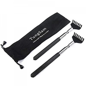 One Day Only！TungSam Portable Back Scratcher, Pack of 2 Extendable Metal Back Massager Tool with C..