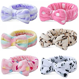 6 Pack Spa Headband,Bow Hair Band Women Facial Makeup Head Band Soft Coral Fleece Bowknot Head Wraps