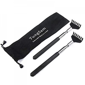 TungSam Portable Back Scratcher, Pack of 2 Extendable Metal Back Massager Tool with Carry Bag.