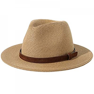 Lanzom Men Women Wide Brim Straw Foldable Roll up Hat Fedora Summer Beach Sun Hat UPF50+ now 30.0%..