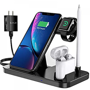 EVIGAL 4 in 1 Wireless Charger, Qi-Certified Fast Charging Station Compatible Apple Watch & AirPods