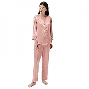Sioro Womens Silk Satin Pajamas Soft PJ Sets 3/4 Sleeve Button Down 2 Piece Sleepwear,Small-X-Larg..
