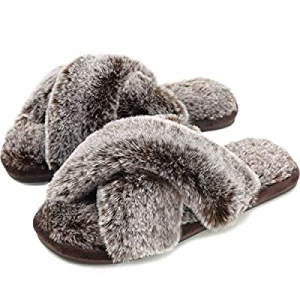 50.0% off Cozyfurry Women's Fuzzy Slippers Cross Band Soft Plush Cozy House Shoes Furry Open Toe I..