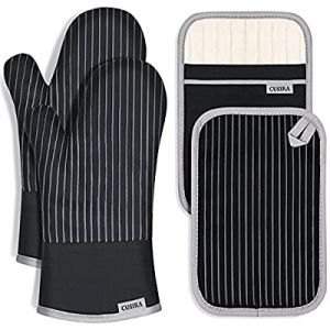 CUSIRA Oven Mitts and Pot Holders now 48.0% off , Extra Long Silicone Oven Gloves, 500 F Heat Resi..