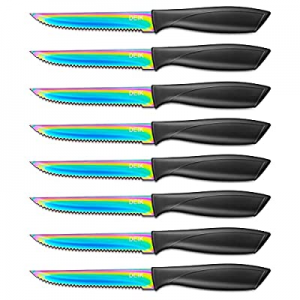 Deik Steak Knives now 50.0% off , Steak Knives Set of 8, Rainbow Titanium Coated Stainless Steel S..