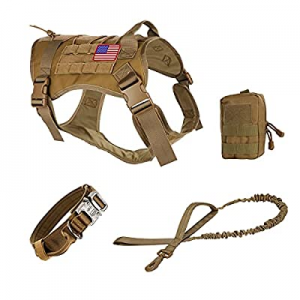 Pruk Tactical Dog Harness Set now 50.0% off , K9 Dog Harness Military Dog Vest Collar Leash with M..