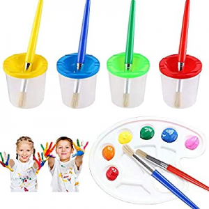 JOYAHO 9 Pcs No Spill Paint Cups Set with Paint Brushes and Paint Tray Palette now 70.0% off , Spi..