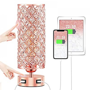 Touch USB Table Lamp now 45.0% off , Rose Gold Lamp 3 Way Dimmable with Crystal Lampshade, Bedside..