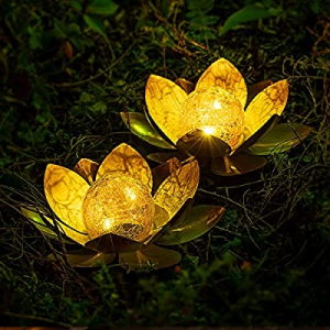 AIINY Garden Solar Light Outdoor(2Pack)  now 35.0% off , Amber Crackle Globe Glass Lotus Decoratio..