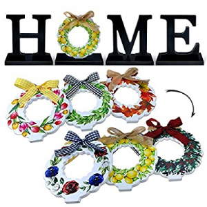 One Day Only！30.0% off Winder Interchangeable Home Sign Tabletop Fireplace Decor with 3-PC Wreath ..