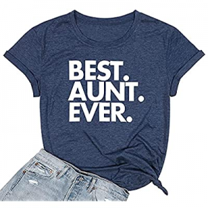One Day Only！Aunty Life T-Shirt Women Blessed Aunt Shirts Funny Letter Print Casual Tee Tops now 4..