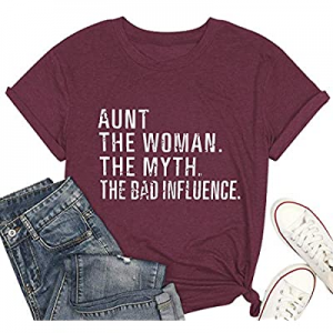 50.0% off Aunt The Woman The Myth The Bad Influence T-Shirt Womens Casual Funny Letter Print Blous..