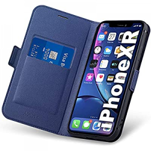 Aunote iPhone XR Wallet Case, iPhone XR Flip Case with Card Slot, Magnetic Closure and Kickstand, So