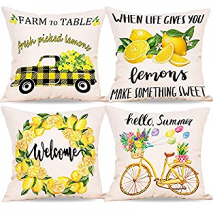 CYNOSA Summer Lemon Pillow Covers 18x18 Inches Set of 4 now 60.0% off , Yellow and Black Buffalo C..