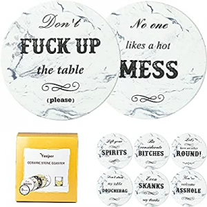Yeeper Set of 8 Funny Ceramic Coasters for Coffee Table now 50.0% off , Gift for Housewarming Birt..
