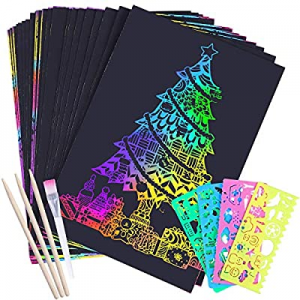 50.0% off Max Fun 60pcs Scratch Paper Art Set Rainbow Magic Scratch Off Art Paper for Kids Sketch ..