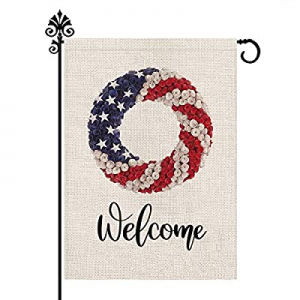 50.0% off 4th of July Welcome USA Wreath Garden Flag Burlap Patriotic Outdoor Decorations 12.5 x 1..