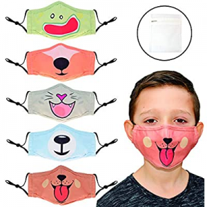 60.0% off Pack of 5 Kids Face Mask Set - Children’s 3 Layer Washable Reusable and Adjustable Fit C..