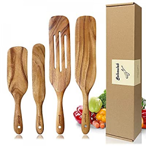Wooden Spurtle Set - SOLSOULAB 4 Pcs Natural Teak Spurtles Kitchen Tools - 100% Healthy Non Stick ..
