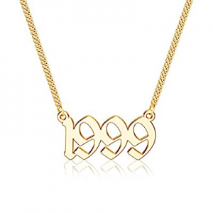 One Day Only！Ursteel Birth Year Number Necklace now 60.0% off , 18K Gold Plated Old English Birth ..