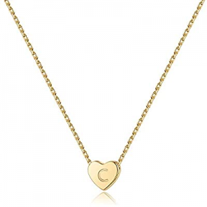 S925 Sterling Silver Heart Initial Necklace - White Gold 14K Gold Plated Silver Heart Initial Neck..