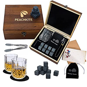 One Day Only！Whiskey glass set of 2 and whisky stone gift set. 2 glasses and 8 granite chilling wh..
