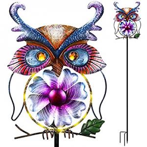 Wind Spinner Outdoor Metal Owl Decor Garden Solar Lights 60" Owl Solar Stake Light Warm White for ..