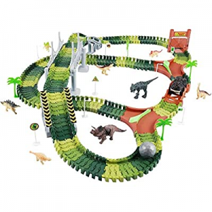 One Day Only！KeepRunning Dinosaur Toys Dinosaur Racing Set Toys- Flexible Track Toy Sets for 3 4 5..