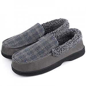 One Day Only！50.0% off DL Men's Moccasin Slippers Comfy Micro Suede Memory Foam House Shoes with I..