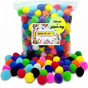 One Day Only！20.0% off WAU Craft Pom Poms Balls - 300 pcs 1 inch in Reusable Zipper Bag Multicolor..