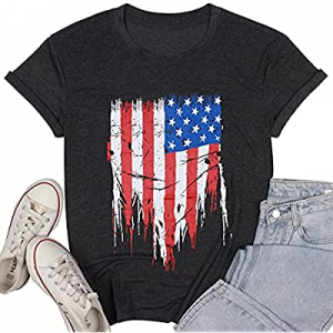 American 4th of July Flag Patriotic Gnome Women T-Shirt Cute Short Sleeve Tee Gift Tops now 10.0% ..