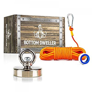 BottomDweller Strong 330 lb (150 kg) Pull Force Neodynium Fishing Magnet Kit with Highly Visible R..