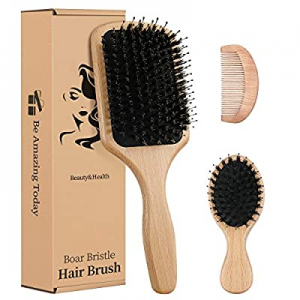 Boar Bristle Hair Brush for Women Kids 4PCs Gift set, Paddle Hairbrush Beech Designed for Curly Thic