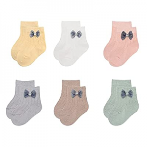 One Day Only！50.0% off 6 Pairs Baby Girls Socks With Bows Newborn Ruffle Lace Socks Princess Frill..