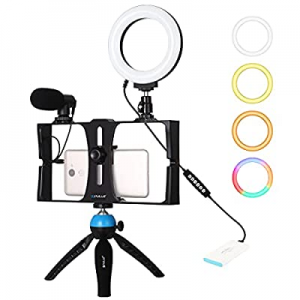 PULUZ 4 in 1 Smartphone Video Rig Kit now 10.0% off , with 4.7 inch RGBW Ring LED Selfie Light, Mi..